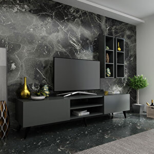 İdeal Tv Ünitesi + Duvar Raflı Q7800-4 Antrasit