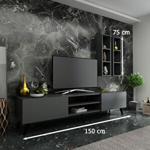 İdeal Tv Ünitesi + Duvar Raflı Q7800-4 Antrasit