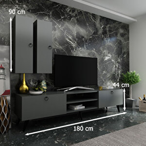 İdeal Tv Ünitesi + Duvar Raf Ve Duvar Dolaplı Q7022-4 Antrasit