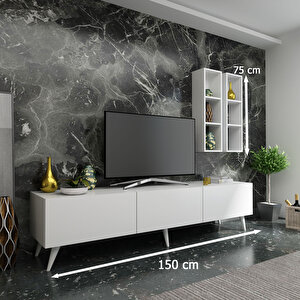 İdeal Tv Ünitesi + Duvar Raflı Q7803-1 Beyaz