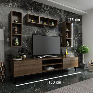 İdeal Tv Ünitesi + Duvar Raflı Q7806-2 Ceviz