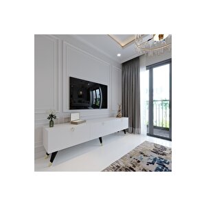 Modern Tv Sehpasi Üçgen Kulp Kepli̇ Q8017-1 Beyaz