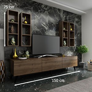 İdeal Tv Ünitesi + Duvar Raflı Q7802-2 Ceviz