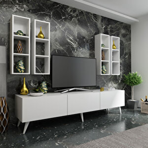 İdeal Tv Ünitesi + Duvar Raflı Q7802-1 Beyaz