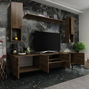İdeal Tv Ünitesi + Duvar Raf Ve Duvar Dolaplı Q7025-2 Ceviz