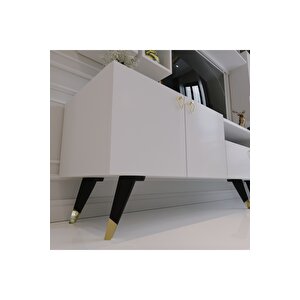 Modern Tv Sehpasi Gold Üçgen Kulp Kepli̇ Q8024-1 Beyaz