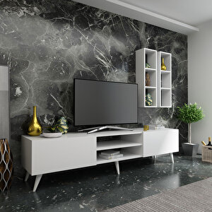 İdeal Tv Ünitesi + Duvar Raflı Q7800-1 Beyaz