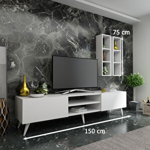 İdeal Tv Ünitesi + Duvar Raflı Q7800-1 Beyaz