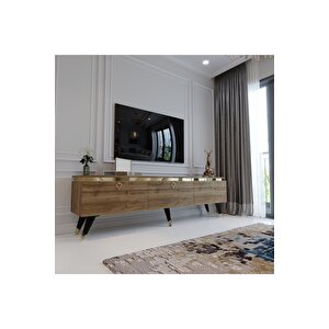 Modern Tv Sehpasi Gold Üçgen Kulp Kepli̇ G9107-2 Cevi̇z 35 Cm Deri̇nli̇k