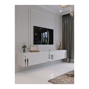 Duvara Monte Tv Sehpası Beyaz Gümüş S6300-1