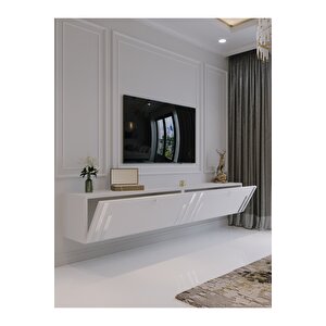 Duvara Monte Tv Sehpası Beyaz Gümüş S6300-1