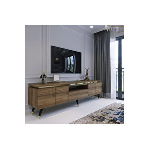 Modern Tv Sehpasi Gold Üçgen Kulp Kepli̇ G0m24-2 Cevi̇z 35 Cm Deri̇nli̇k