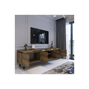 Modern Tv Sehpasi Gold Üçgen Kulp Kepli̇ G0m24-2 Cevi̇z 35 Cm Deri̇nli̇k