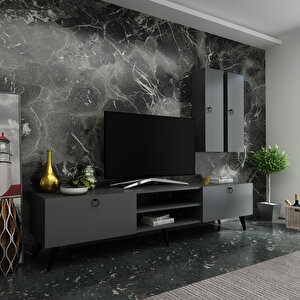 İdeal Tv Ünitesi + Duvar Raf Ve Dolaplı Q7818-4 Antrasit