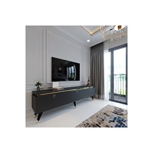 Modern Tv Sehpasi Gold Üçgen Kulp Kepli̇ G9107-4 Antrasi̇t 35 Cm Deri̇nli̇k