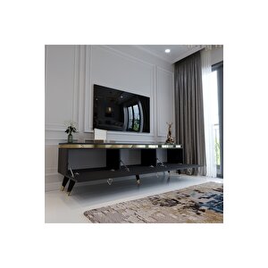Modern Tv Sehpasi Gold Üçgen Kulp Kepli̇ G9107-4 Antrasi̇t 35 Cm Deri̇nli̇k