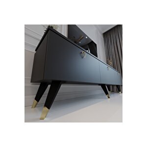 Modern Tv Sehpasi Gold Üçgen Kulp Kepli̇ G9107-4 Antrasi̇t 35 Cm Deri̇nli̇k
