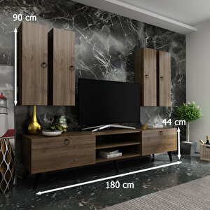 İdeal Tv Ünitesi + Duvar Raf Ve Duvar Dolaplı Q7021-2 Ceviz