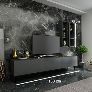 İdeal Tv Ünitesi + Duvar Raflı Q7803-4 Antrasit