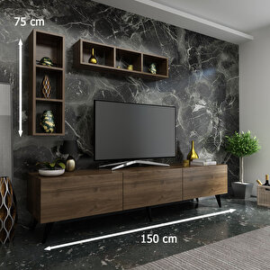 İdeal Tv Ünitesi + Duvar Raflı Q7804-2 Ceviz