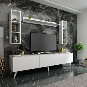 İdeal Tv Ünitesi + Duvar Raflı Q7808-1 Beyaz