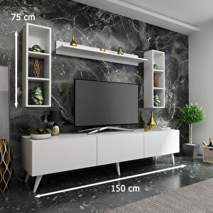 İdeal Tv Ünitesi + Duvar Raflı Q7808-1 Beyaz