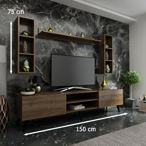 İdeal Tv Ünitesi + Duvar Raflı Q7809-2 Ceviz