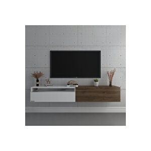 Duvara Monte Tv Sehpası Beyaz Ceviz S6110-5