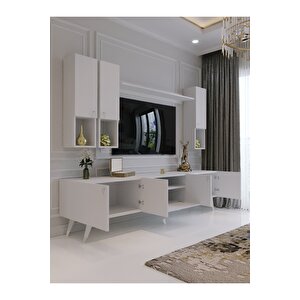Modern Tv Sehpasi Si̇lver Gümüş Üçgen Kulp Kepli̇ S8024-1-1 Beyaz