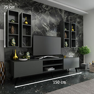İdeal Tv Ünitesi + Duvar Raflı Q7801-4 Antrasit