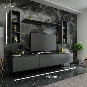 İdeal Tv Ünitesi + Duvar Raflı Q7808-4 Antrasit
