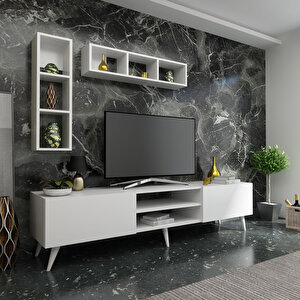 İdeal Tv Ünitesi + Duvar Raflı Q7805-1 Beyaz