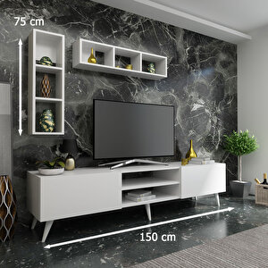 İdeal Tv Ünitesi + Duvar Raflı Q7805-1 Beyaz