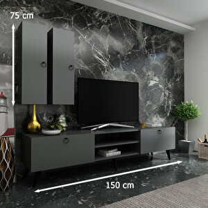 İdeal Tv Ünitesi + Duvar Raf Ve Dolaplı Q7822-4 Antrasit