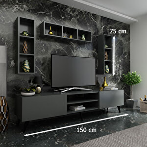 İdeal Tv Ünitesi + Duvar Raflı Q7806-4 Antrasit