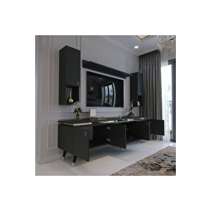 Modern Tv Sehpasi Gold Üçgen Kulp Kepli̇ G8025-4 Antrasi̇t 35 Cm Deri̇nli̇k