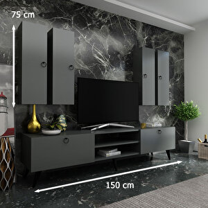 İdeal Tv Ünitesi + Duvar Raf Ve Dolaplı Q7821-4 Antrasit