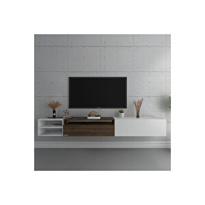 Duvara Monte Tv Sehpası S6111-5 Beyaz Ceviz Beyaz