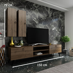 İdeal Tv Ünitesi + Duvar Raf Ve Dolaplı Q7822-2 Ceviz