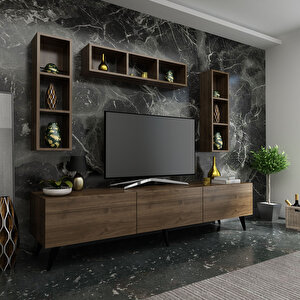 İdeal Tv Ünitesi + Duvar Raflı Q7807-2 Ceviz
