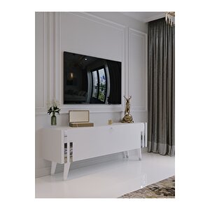 Festival Tv Ünitesi S6302-1 Beyaz Gümüş 120 Cm Tv Sehpası Minifiks Bağlantı Dışarıdan Vida Gözükmez