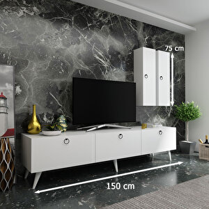 İdeal Tv Ünitesi + Duvar Raf Ve Dolaplı Q7819-1 Beyaz