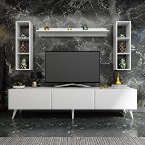 İdeal Tv Ünitesi + Duvar Rafı Q7008-1 Beyaz