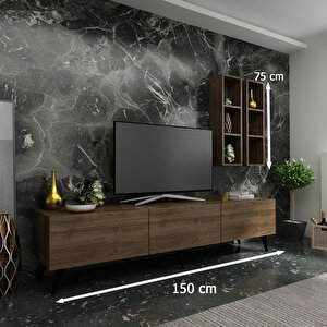 İdeal Tv Ünitesi + Duvar Raflı Q7803-2 Ceviz