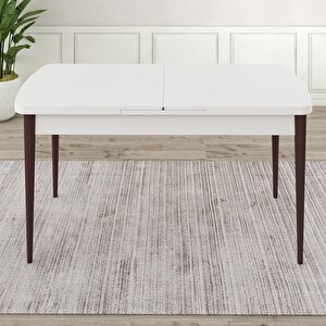 Rut Serisi 80x132 Açılabilir Beyaz Masa Ceviz Ayak Mutfak Masası Takımı Ve 4 Cappucino Sandalye Ve 1 Bench Cappucino
