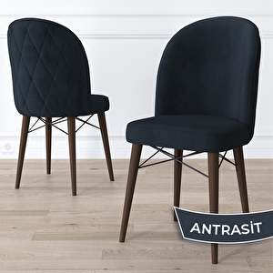Rut Serisi 80x132 Açılabilir Beyaz Masa Ceviz Ayak Mutfak Masası Takımı Ve 4 Antrasit Sandalye