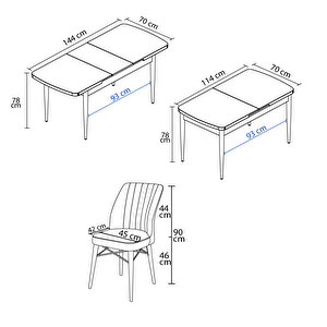 Mary Beyaz Mermer Desen 70x114 Mdf Açılabilir Yemek Masası Takımı 4 Adet Sandalye