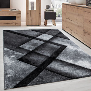 Modern Desenli Oymalı Halı Dikdörtgen Tasarımlı Gri Siyah 120x170 cm