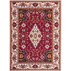 Klasik İran Tarzı Barok Desenli Kırmızı Krem Halı Kaymaz Taban Makinada Yıkanabilir 100x150 cm