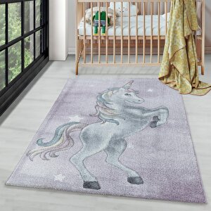 Çocuk Bebek Odası Halısı Unicorn Yıldız Motifli Lila Pembe 200x290 cm